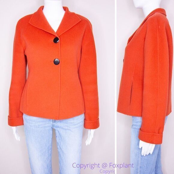 Carole Little 100% wool Orange blazer jacket with black button, size Petite - Picture 1 of 16